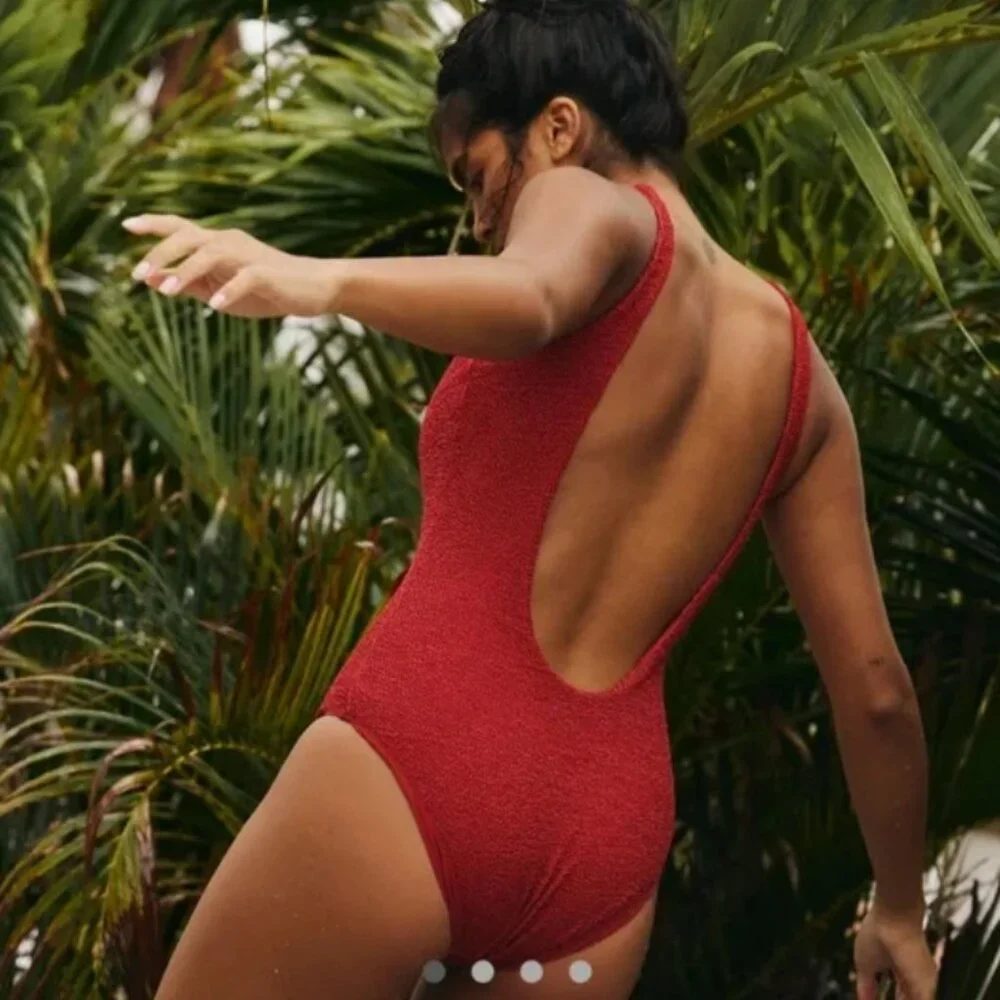 Free People Red Textured One-Piece Swimsuit